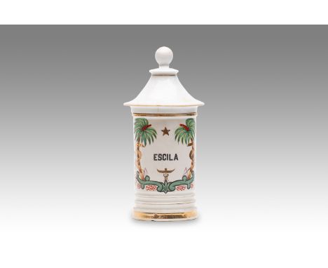 19th century | height: 27 cm | country: Spain | condition: good | provenance: private pharmacy museum | Albarello faience pot
