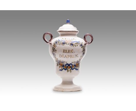 19th century | height: 42 cm | region: France | condition: good | provenance: private pharmacy museum | Albarello faience pot