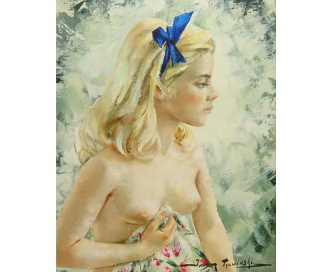 Igor Talwinski (Polish 1907-1983): Portrait of a Young Blonde Girl with a Blue Ribbon, oil on canvas signed 55cm x 44cmDDS - 