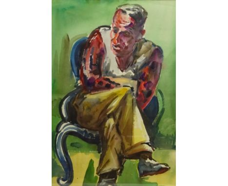 Freek van den Berg (Dutch 1918-2000): Portrait of a Man seated in a Chair, watercolour with Artist's studio blindstamp unsign