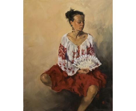PHOEBE DICKINSON (Royal Society of Portrait Painters) 'Flamenco dancer', oil on canvas, with artist's seal lower right, 100cm