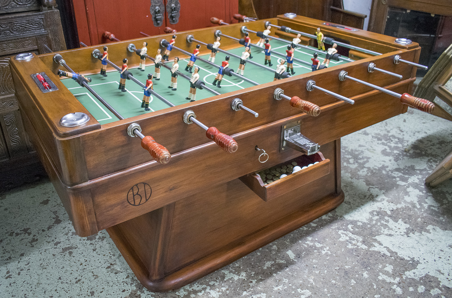 TABLE FOOTBALL, 1970's English traditional, lacquer and chromed