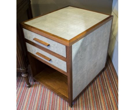 SHAGREEN SIDE CHESTS, a pair, with two drawers and shelf in genuine shagreen finish on a walnut frame, 50cm x 60cm x 63cm H. 