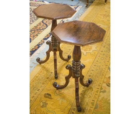 WINE TABLES, a pair William IV, rosewood and simulated rosewood with octagonal tops on tripod supports, 73cm H x 41cm W. (2)
