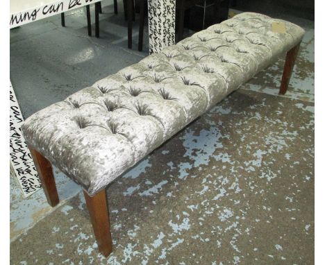 WINDOW SEAT, deep button velvet upholstery, tapered supports, 150cm L.