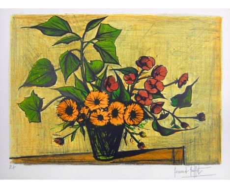 BERNARD BUFFETT 'Bouquet de Soucis', 1976, original Lithograph, signed by the artist in pencil, artist proof, 56cm x 75cm, fr