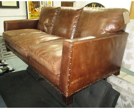 RALPH LAUREN SOFA, brown leather, studded detail, 90cm D x 190cm W x 83cm H.