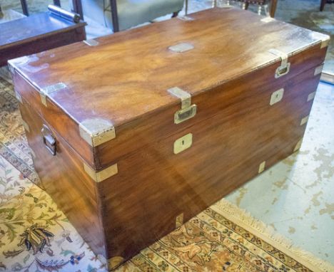 TRUNK, 19th century camphorwood and brass bound with rising lid, fitted interior and carrying handles, 112cm x 59cm x 61cm H.