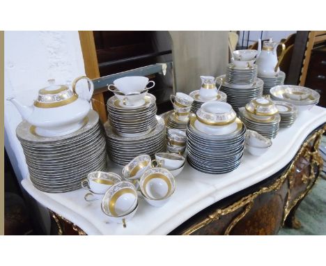 DINNER SERVICE, 12 place setting, Bavarian, gilt decorated, makers Krautheim, including 12 dinner plates, plus a comprehensiv