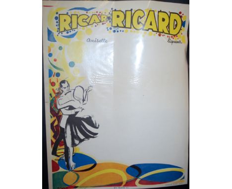 Mid 20th century French advertising poster print for Ricard Liqueur, the full sheet 65x50cm