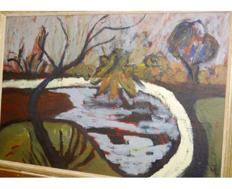 Joan Little - Midnight at Park Gate, acrylic on board, signed with monogram, 50x75cm