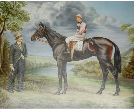 Contemporary school - pair race horse portrait studies in the 19th century style, oil on canvas, each signed with monogram GW