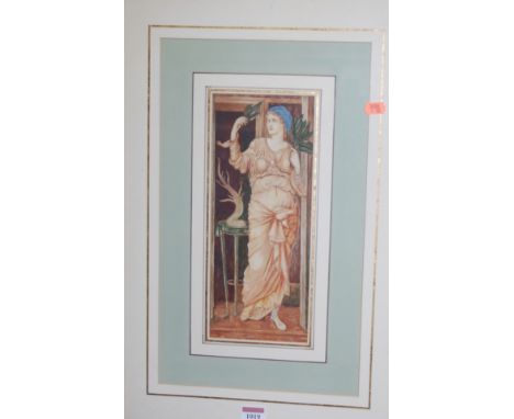 Late 19th century pre-raphaelite influenced full length portrait of a maiden, watercolour, 30x12cm
