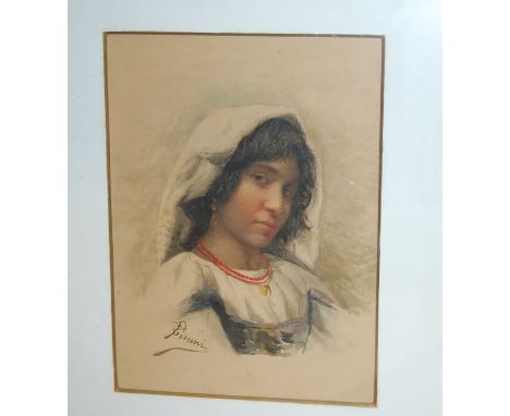 Early 20th century Italian school - bust portrait of gypsy girl, watercolour, indistinctly signed lower left, 32x23cm