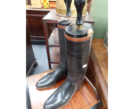 TWO PAIRS OF VINTAGE BLACK LEATHER RIDING BOOTS WITH TREES.