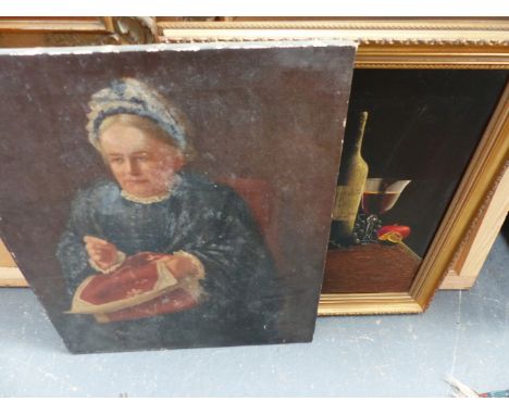 A 19TH.C.OIL ON CANVAS PORTRAIT OF A LADY, 61x51cms AND A STILL LIFE OIL SIGNED M.MORGAN. 50x40cms