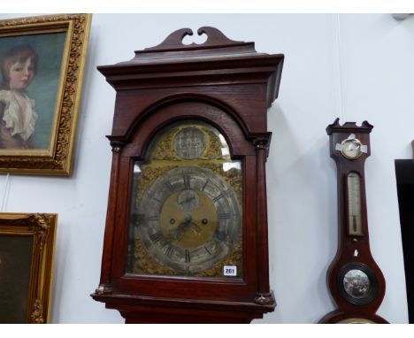 AN 18TH.C.OAK LONGCASE CLOCK WITH 12 " ARCH BRASS DIAL, SIGNED JOHN HALIFAX, BARNSLEY. SUBSIDARY SECONDS DIAL AND DATE APERTU