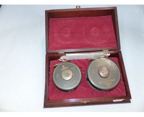 A RARE PAIR OF CASED HARDY FIRST LIMITED EDITION FISHING REELS, THE GOLDEN PRINCE No.16 9/10 AND THE GOLDEN PRINCE SALMON No.