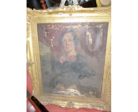 A GILT FRAMED PORTRAIT, A/F