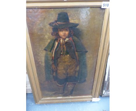 19TH.C.GERMAN SCHOOL PORTRAIT OF A BOY, OIL ON BOARD.  52x33cms