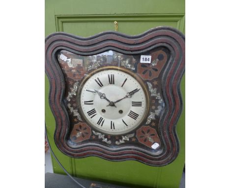 A 19TH.C.FRENCH VINEYARD CLOCK SHAPED OUTLINE CASE INLAID WITH MOTHER OF PEARL, TWO TRAIN GONG STRIKE MOVEMENT.