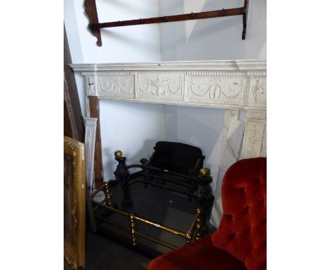 AN ANTIQUE PAINTED PINE ADAMS STYLE FIRE SURROUND