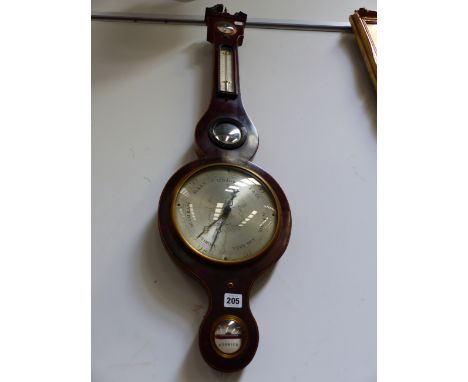A GOOD 19TH.C.MAHOGANY AND BOXWOOD STRUNG FIVE GLASS BANJO BAROMETER SIGNED G.ROSSI, NORWICH TOGETHER WITH A SMALL WALL MOUNT