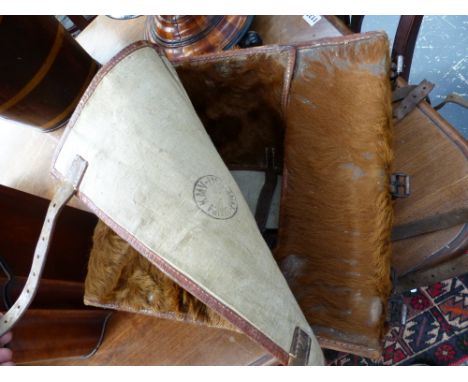 A WWII PERIOD SWISS ARMY HIDE COVERED BACK PACK.