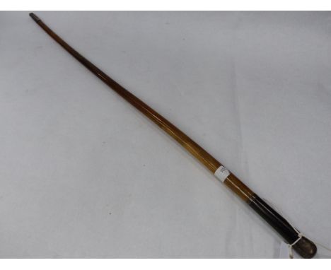 A STOUT RHINO HORN SWAGGER STICK WITH WHITE METAL MOUNTS AND EBONY HANDLE, DATED W D 1894