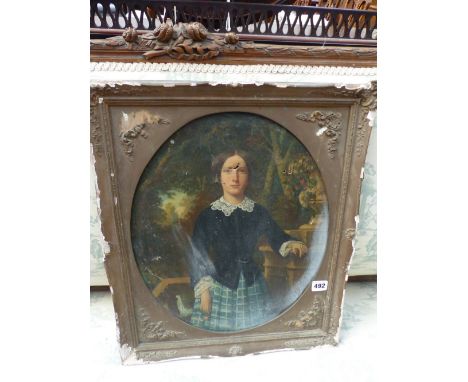 ENGLISH VICTORIAN SCHOOL OVAL PORTRAIT OF A YOUNG LADY OIL ON CANVAS.