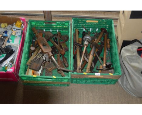 Two plastic crates of hand tools