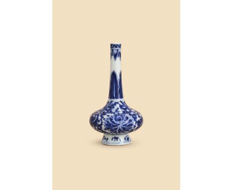  A Chinese blue and white 'lotus' bottle vase, Kangxi, 16.5 cm high Provenance: Property of a Gentleman from South Africa, or