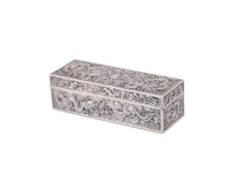 A Chinese silver 'Dragon' presentation box, late 19th century, retailed by Luen Wo, inscribed to the base 'BOB'S' '2nd prize 