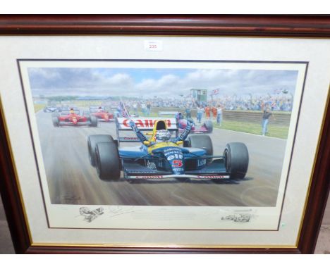 Nigel Mansell:  limited edition print by Tony Smith, signed by artist and Mansell, framed