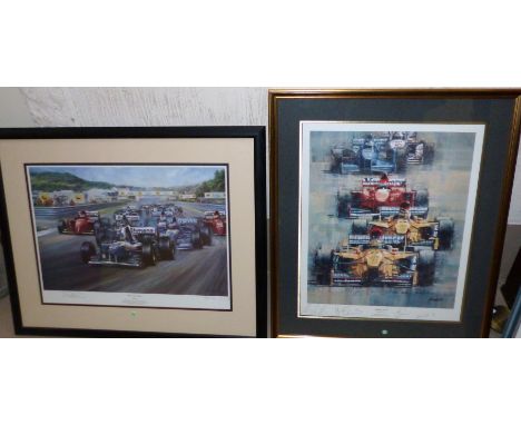 Alan Fearnley:  "Triple Achievement", limited edition print signed by the artist and David Coulthard, framed and glazed; Juan