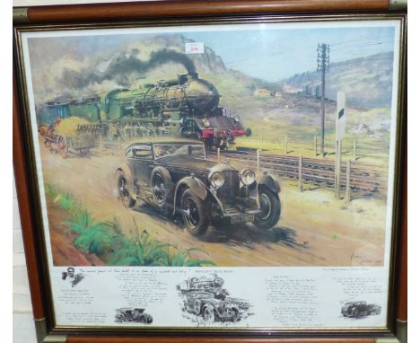 Terence Cuneo:  colour print, Bentley v Blue Train, framed; and another, Gypsy Moth IV