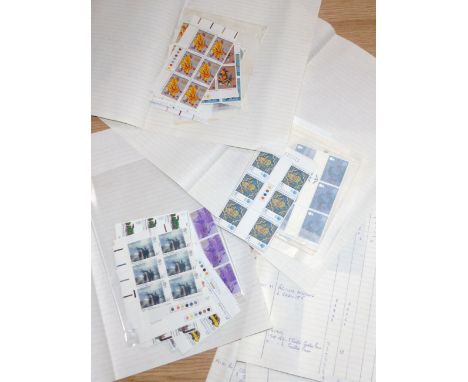 GB:  a selection of QEII commemoratives 1974-1980, in gutter blocks and others, with some traffic light examples