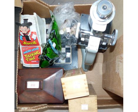 A selection of collectables including chess and domino sets; tea caddy; etc.