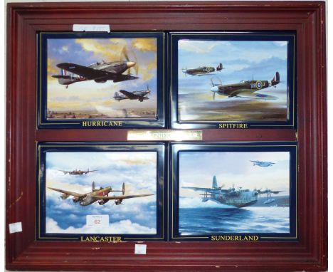 Four ceramic panels: "The Magnificent 4" WWII aircraft, framed as one, with certificates (1 tile broken)