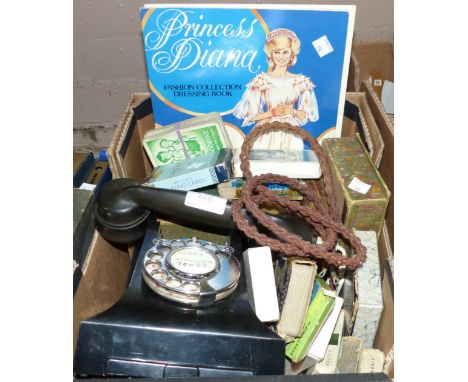 A Princess Diana Fashion Collection dressing book; a selection of ephemera; various playing cards; a 1950's rotary telephone