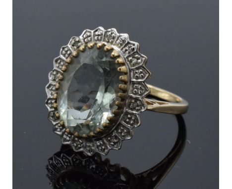 9ct gold dress ring set with pale central stone, 4.6 grams, size Q.  