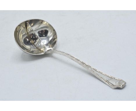 Hallmarked silver mint sauce ladle, London 1932, David Landsborough, 37.8 grams. 13cm long.  