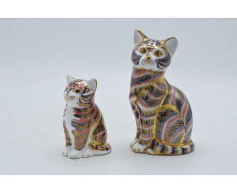 Royal Crown Derby paperweights in the form of a Cat and a kitten. Cat first quality with ceramic stopper, kitten second quali