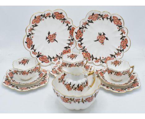 A collection of Wileman &amp; Co (Foley / Shelley) china tea ware in a red and black floral pattern, number 6031, to include 