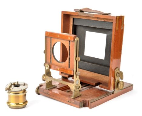 A late 19th Century mahogany and brass-bound half-plate Lancaster  'The 1890 Extra Special Patent' Field Camera,  parts only,