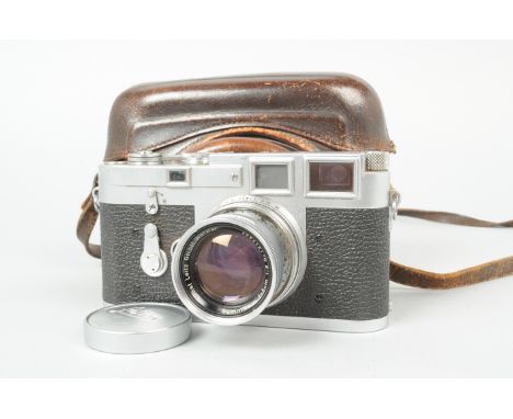 A Leitz Wetzlar Leica M3 Double Stroke Camera, chrome, serial no. 784 219, 1955, early triangular strap lugs, body F, chrome 