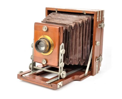 An late 19th Century mahogany and aluminium-bound half-plate Lancaster 'Aluminium Mounted Instantograph - Patent' Field Camer