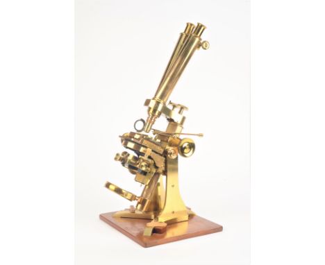 A fine mid-19th Century Andrew Ross lacquered brass Large No. 1 Compound Binocular Bar-Limb Polarising Microscope, serial no.