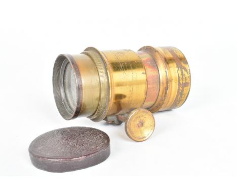 A late 19th Century lacquered brass Portrait Lens, circa 1890, focal length 4in approx, barrel length 100mm approx., diameter