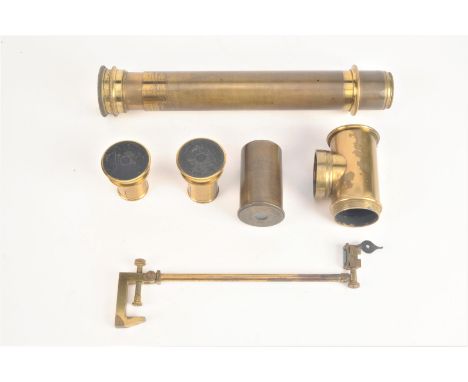 An early 19th Century Cary lacquered brass Camera Lucida, signed 'Cary, London', with various brass eyepiece tubes and lenses